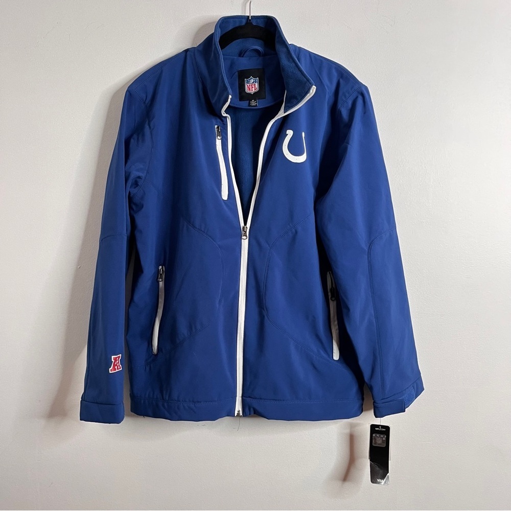 NFL Indianapolis Colts Soft Shell Full Zip Jacket Men's Medium Logo Spellout - Picture 3 of 11